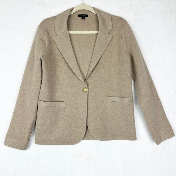 J Crew Camille Shrunken Sweater Blazer Size Small Wool Cotton Blend Tan Classic - Picture 1 of 5